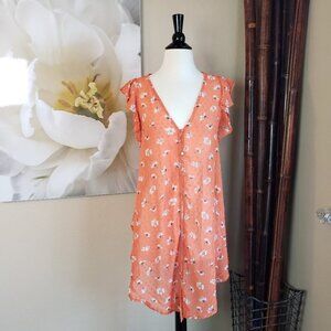 Potter's Pot ~ Orange Floral Ruffle Top ~ Size M